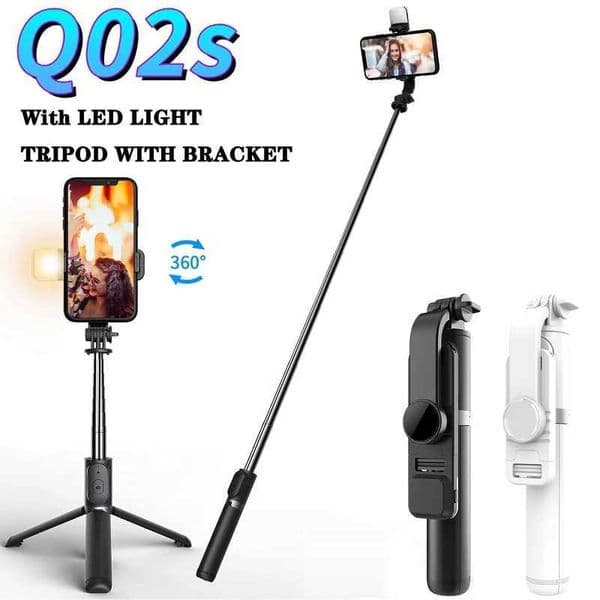 Q02S Bluetooth Wireless Selfie Stick 145cm Mini Tripod Extendable Monopod with fill light Remote shutter For Ios Android phoneM240719