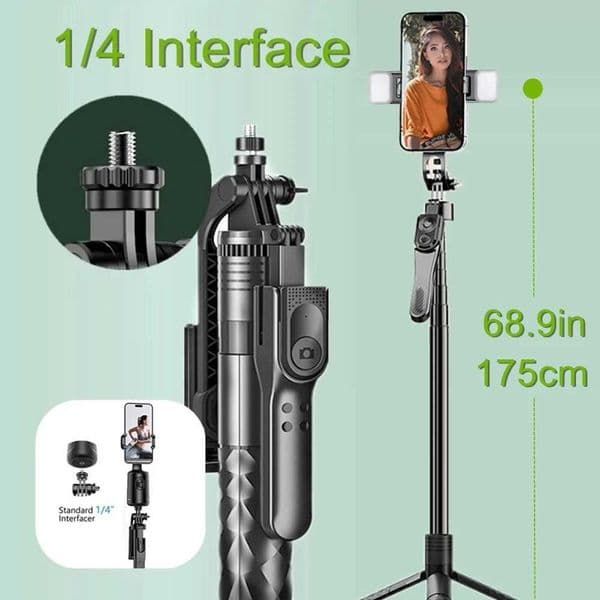 68.9/175cm Tall 360 Rotation Panorama Selfie Stick Bluetooth Phone Holder Tripod for Mobile Smartphone Action Camera VideoM240719