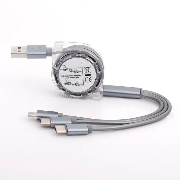 3 in 1 Retractable Charger Multi Charging Cables Micro USB Cable for Type CMicro Android and Other Mobile Devices 100cm New LL