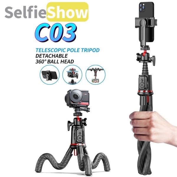 Selfieshow C03 Flexible Octopus Telescopic Pole Tripod with Cell Phone Clip Selfie Stick Tripe Stand for iPhone PhoneM240719