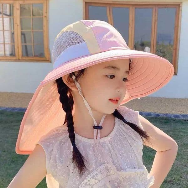 New summer baby sun hat with neck flaps UV protection strap wide brown beach hat childrens bucket hat boys and girls outdoorW240715
