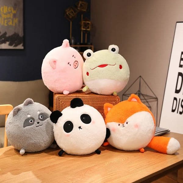 Funny Round Stuffed Animals Plush Pillow Cute Fluffy Bunny Frog Panda Plushies Toy Hugging Cushion Gift for Baby Girls Birthday 240722