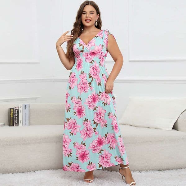 Large size womens dress with suspender print fat mm plus fat summer ice silk long skirt