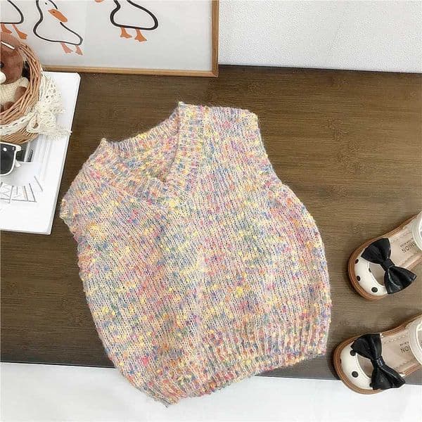South Korea 2024 Girls Autumn New Collection Childrens Retro Fashion Knitted Tank Top Wool Yarn Top Two PiecesW240724