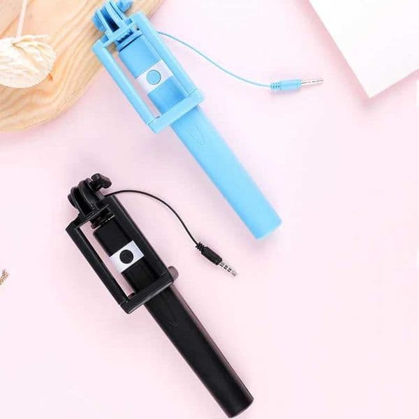 3.5mm Plug Mini Wire Controlled Selfie Stick Pink/Blue/Black Suitable for Android Selfie Stick Shrinkage 18cm Stretch 72cmM240719