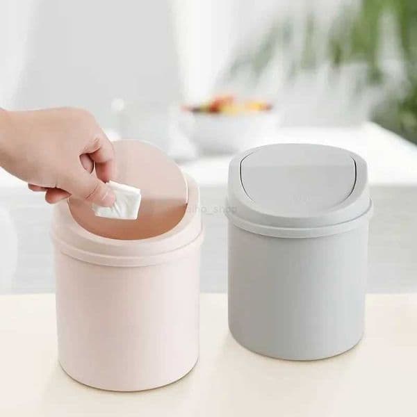 Mini Desktop Bin Small Trash Can Tube with Cover Bedroom Trash Garbage Can Clean Workspace Kitchen Storage Box Home Desk DustbinBk0240726