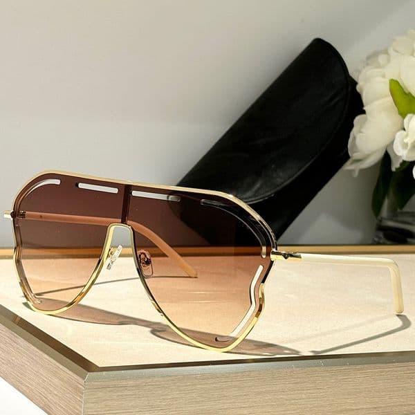 Designer GARDENIASUNGLASSES IN LIGHT GOLD Women Fashion Shield Shaped Irregular Metal Frame Gardeenia Trendy Sunglasses With Box
