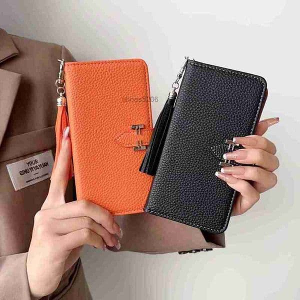 Cell Phone Cases designer Luxury Leather Flip iPhone Case Designer for Apple 15 14 Pro Max Plus 13 12 11 X XR XS XsMax Card Holder Fashion Wallet Brand Orange