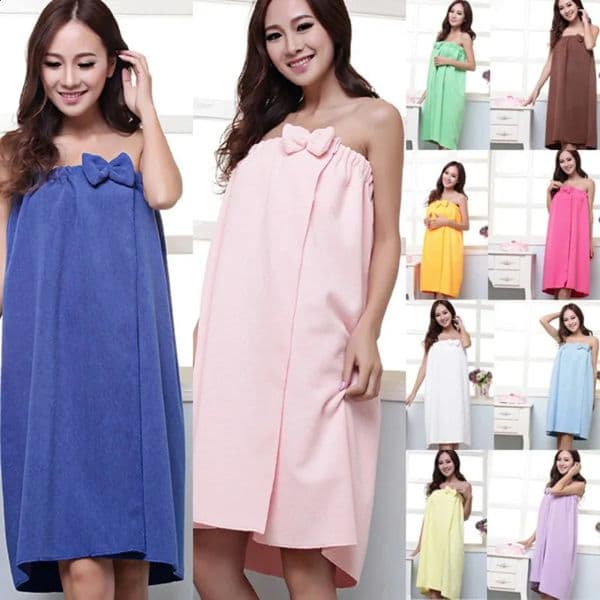 Women Sexy Microfiber Robe Bathrobe Body Spa Bow Wrap Super Absorbent Bath Gown Towel 240726 B2