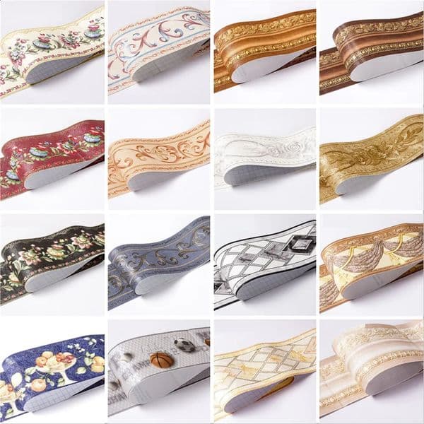 10CM PVC Waterproof Waist Line Wood Marble SelfAdhesive Skirting Wallpaper Living Room Decor Vinyl Border Wall Corner Stick 240727
