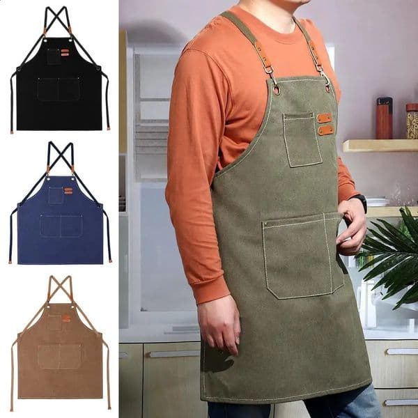 Thicken Canvas Denim Apron Antifouling Barista Apron Kitchen Restaurant Worker Barber Carpenter Florist Apron For Women Man 240726