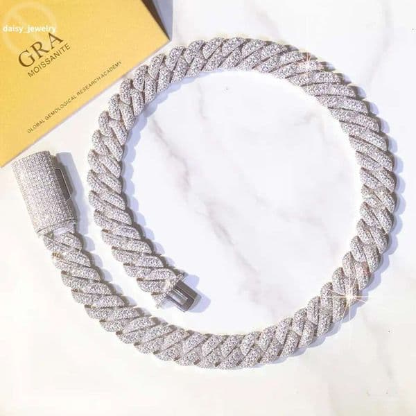 Miami Cuban Link Chain Necklace Designer For Men 2 Row Bling Moissanite Diamond 14Mm Wide Choker Iced Out Chains Necklaces Prong Gold Plate Rock Hip Hop Jewelry