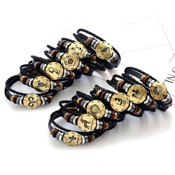 12 Horscope Sign Leather Bracelet Bronze Coin Charm Multilayer Wrap Stack Bracelets Wristband Bangle Cuff Women Men Gift Fashion Jewelry