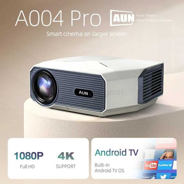 AUN A004 Pro Android Projector Portable Full HD Home Cinema 4K Movie Decode 1080P VideoProjector Electric Focus 3D MINI TheaterM240729