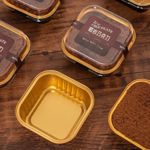 Luxury Designer Decor 100Pcs Black room Gold Cups Reusable Aluminum Foil Cake Box With Lids Mousse Dessert Packaging Boxes Baking Molds Part