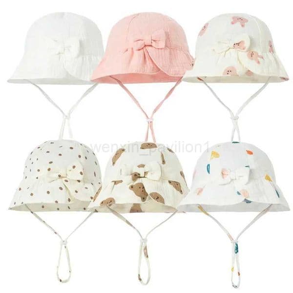 Muslin Baby Summer Hat Beach Kids Sun Hats for Girls Bow Sweet Infant Cap Toddler Bucket Hat Newborn Accessories 0-12MXJ240729