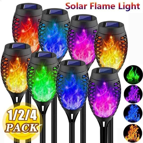 124PCS Solar Flame Lights Outdoor Waterproof Flickering Lamp LED Garden Decoration Lighting Torch Auto OnOff Path Light 240729