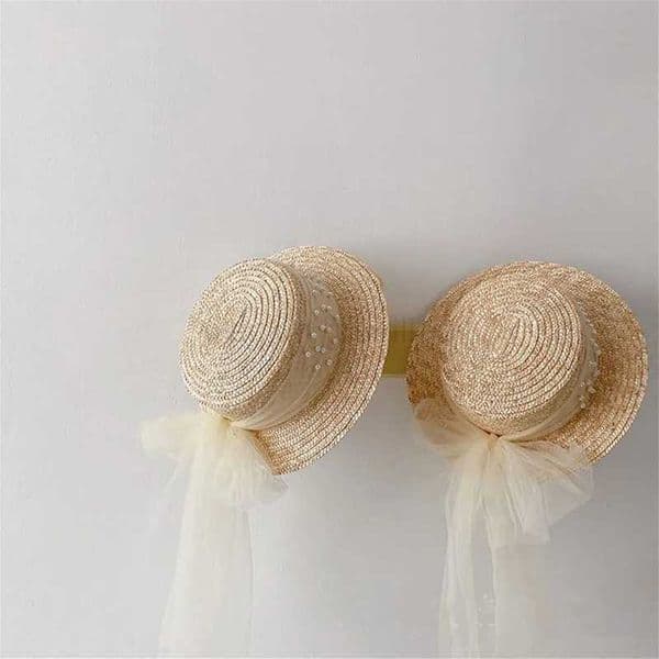 Elegant Fashion Mother Daughter Sunhats Lace Mesh Pearls Hat Cap Outdoor Beach Sunprotection Summer Str Hat for Adult and GirlXJ240729
