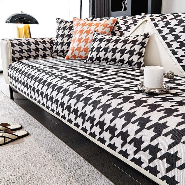 Summer Qianniao Grid Ice Silk Sofa Cover Geometry Four Seasons Universal Sofa Mat Living Room Cool Refreshing NonSlip Sofa Cover 240712