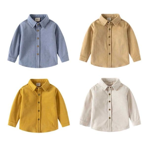 Spring/Autumn 2024 Handsome Boy Solid Color Corduroy Shirt New Childrens Solid Color Shirt available in 4 colors for ages 3-8.W240729