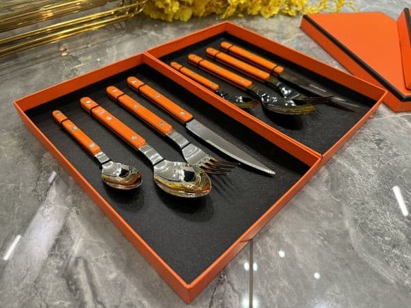 Designer Folk Brand Knife Luxury Spoon Set Stainless Steel 4Pcs With Orange Box Tableware Western Style B2