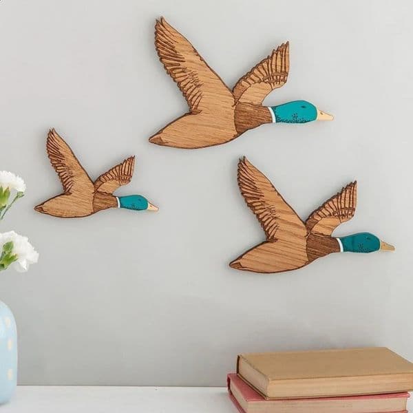 3pcs/set Home Decor Wooden Duck Artificial Vivid Ornament Bedroom Durable Office Sculpture Craft Flying Animal Wall Hanging Gift 240730