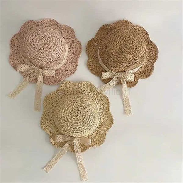Childrens Summer Hat Sunshade Lace Str Baby Girl Cap Girls Baby Sunscreen Beach HatXJ240730