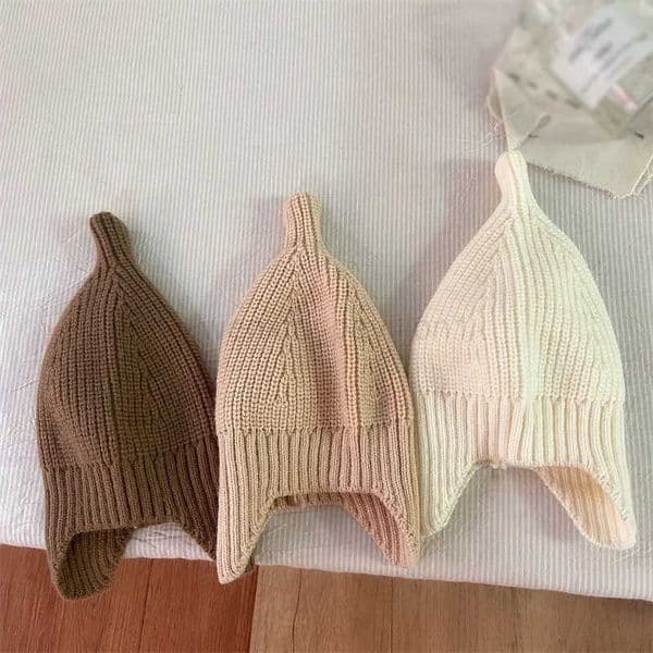 Autumn Winter Ear Protection Baby Hat Warm Knitted Kids Hat Cap Solid Color Infant Boy Girls Beanie Bonnet InfantXJ240730