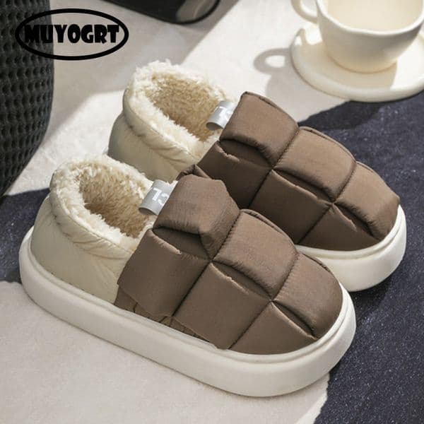 Winter Men Slippers Warm Plush Cotton Shoes Waterproof Indoor Home Couples Non-Slip Thick Sole Furry Shoes New 2023 House Slides