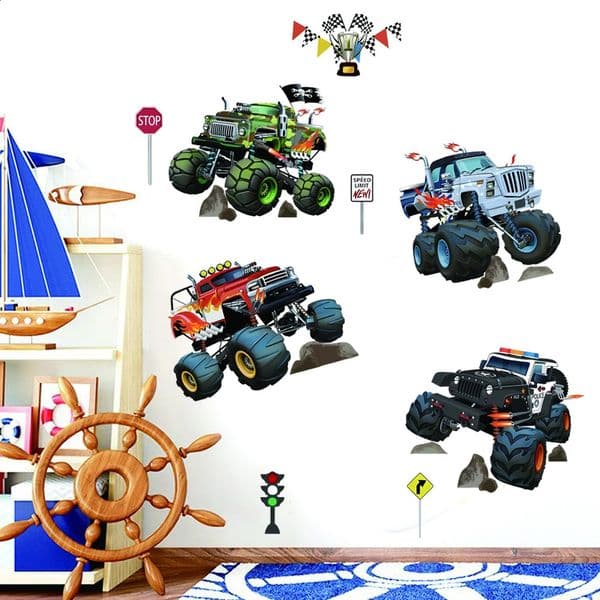 3D Supercar Vehicle Wall Stickers Wild Racing Broken Wall Poster Wall Art Car Decal Kids Room Decoration murals Boys Favors 240730