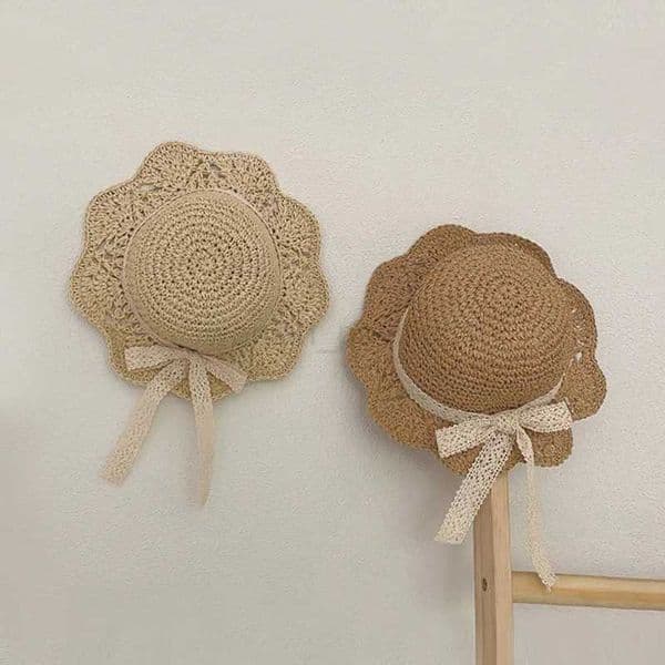 Baby Straw Hat for Girls Folding Summer Lace Bow Baby Girl Cap Wide Brim Travel Baby Sun Hat for Kids Accessories 2-6YXJ240730