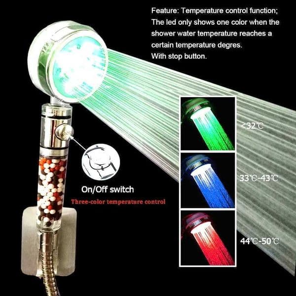 LED Anionic Shower Head Rainwater Water Therapy Temperature Control Shower Head Pressure Water Saving 3/7 Color Handheld Bathroom ShowerW240730