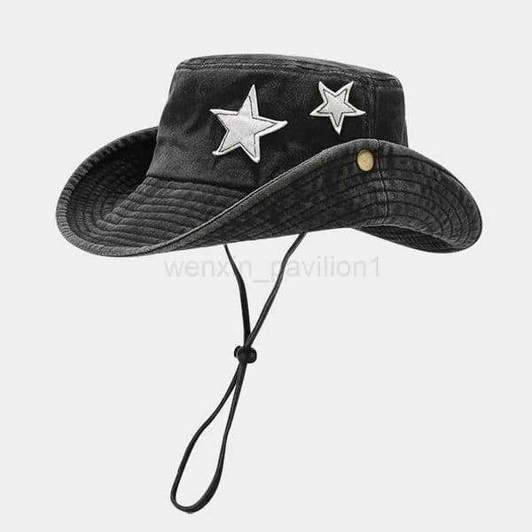 Spring Autumn Retro Flippable Edge Five Star UV Cowboy Bucket Hat for Girls Boys Kids Baby Hat Outdoor Children Fishermans CapXJ240730