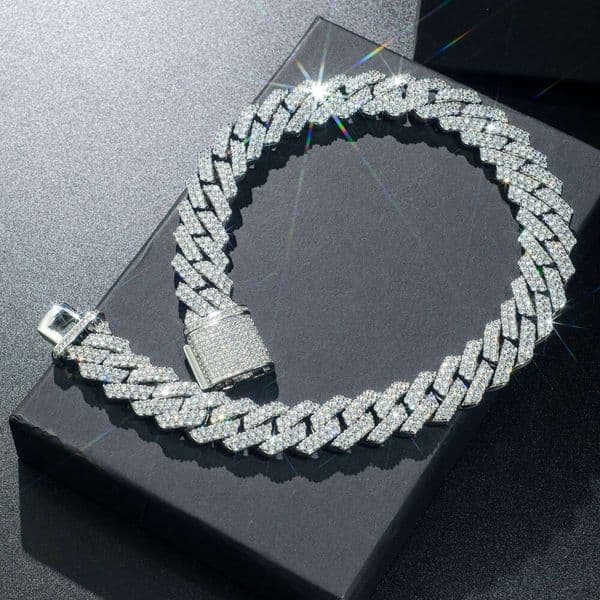 Hip-hop style Cuban mother-of-pearl necklace Two rows of dazzling VVS diamonds necklace 14 mm wide ice-crack style chain necklace Gold claw-set design necklace