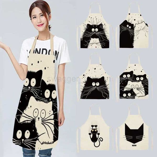 Kitchen Household Cooking Apron Cartoon Cat Printed Oil-Proof Waterproof Adult Coffee Overalls Apron Kitchen AccessoriesXJ240731