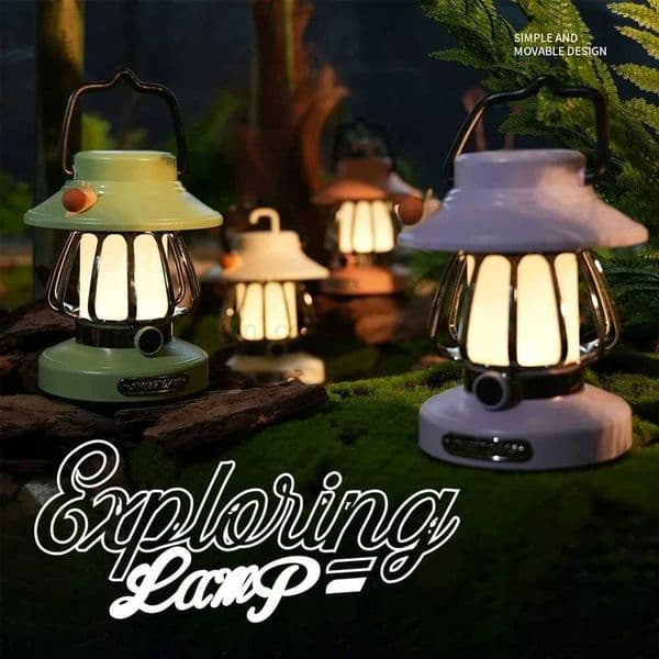 Retro Portable Camping Lantern Stepless Dimming LED Desktop Lamps 3 Lighting Modes Tent Hanging Light for Hiking Climbing YardB240731