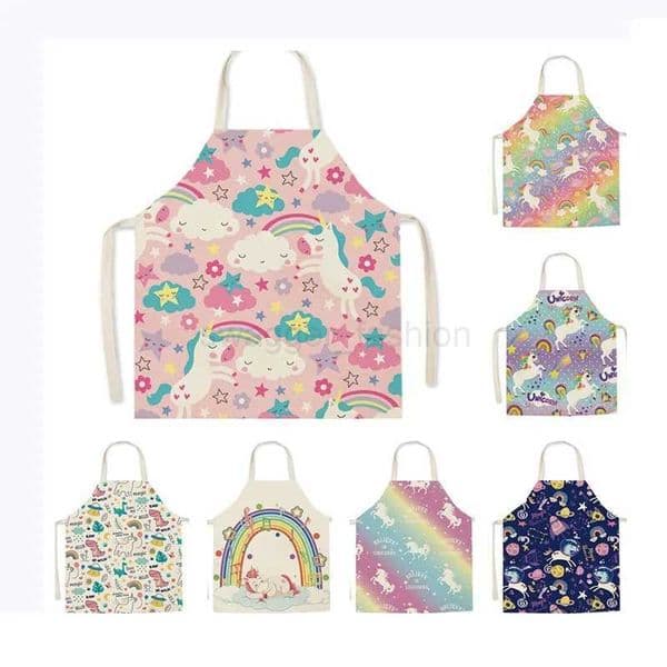 Rainbow Unicorn Linen Apron Kitchen Anti-Stain Apron Childrens Sleeveless Home Mens Cooking BibXJ240731