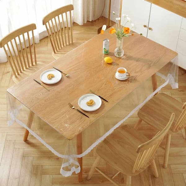 Lace Clear Tablecloth Transparency PVC Table Cloth Vinyl Waterproof Oilproof Kitchen Dining Table Cover for Rectangular Table 240730