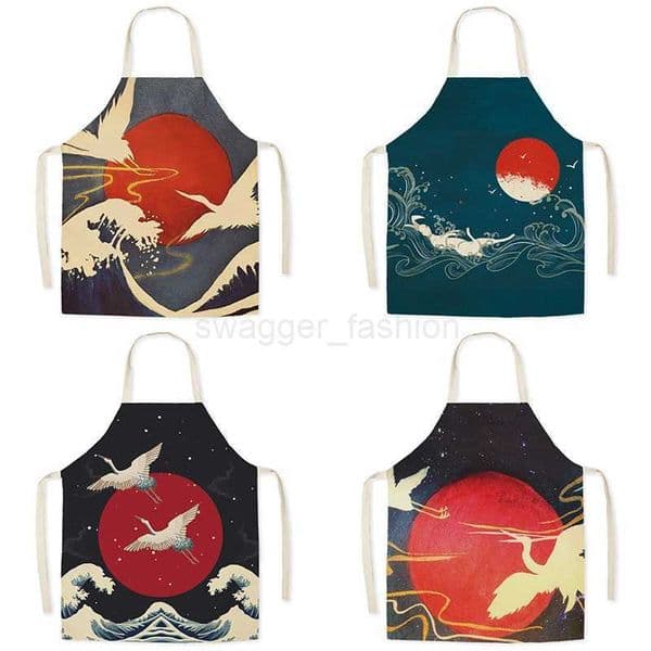 Kitchen apron Japanese Ukiyo-e linen Fujifilm Household grease and stainproof Cooking Sleeveless top cleaning toolsXJ240731