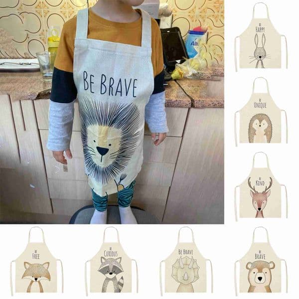 Kitchen Cooking Apron Animal Lion Print Aprons For Elk Bear Fox Women Sleeveless Kids Apron Pinafores Children Aprons Home BibXJ240731