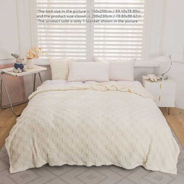 Soft Plush Fleece Checkered Beige Throw Blanket - Full Size Boho Cozy Outdoor Travel Couch Blanket Waffle Textured Throw Y240730