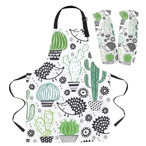 Hedgehog And Cactus Cartoon Apron Oversleeve Oven Gloves Pads Cooking Baking Kitchen Aprons for Women KidsXJ240731