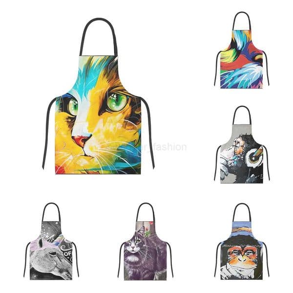 Womens kitchen apron Animal oil painting style Restaurant chef barber apron Waterproof apron for menand child painting apronXJ24865