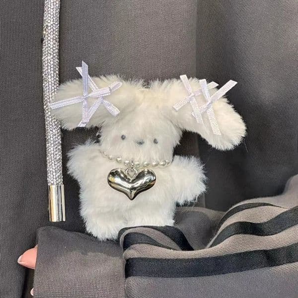 Cartoon Cute Plush Rabbit Heart Keychain Lovely Backpack Purse Bag Handbag Stuffed Pendant Hanging Decorations Charm Keyring 240731