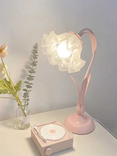 Korean Romantic Bedside Flower Table Lamp Nordic Atmosphere Childrens and Girls Bedroom Desk Light Bedside E27 Decorative Lamp B240904