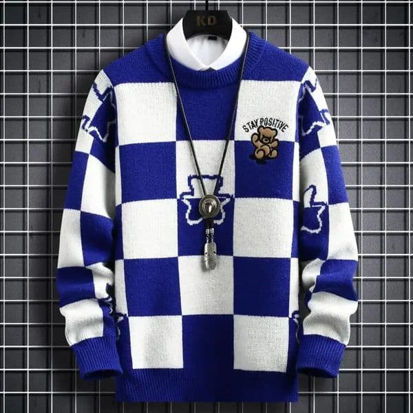 Men Korean Style Winter Hip Hop Loose Sweaters High End Cashmere Pullovers Men Clothing Fashion Plaid Christmas Sweater 3XL-M 240731