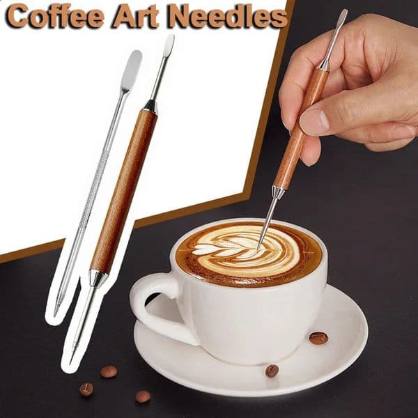 Stainless Steel Coffee Needles Coffee Pull Flower Needle Espresso Latte Decor Art Pen Wooden Needle Barista Tools Accessories 240731