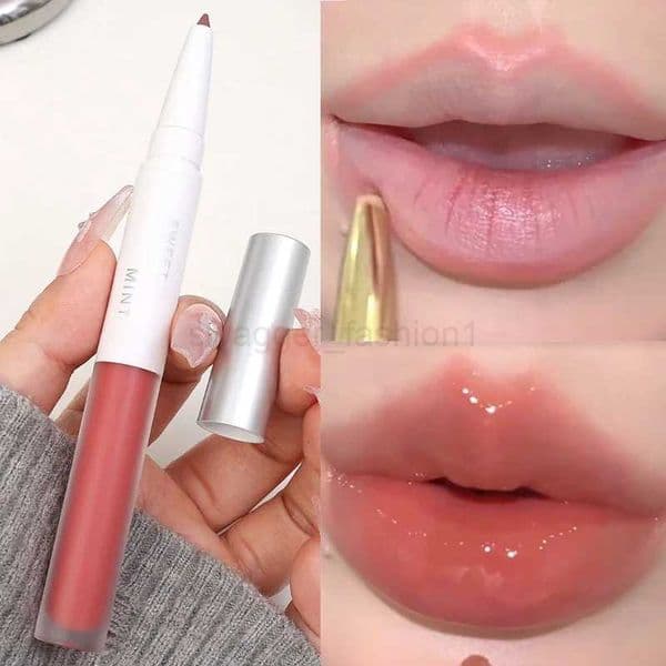 2IN1 Jelly Water Lip Gloss Makeup Matte Lip Liner Long-Lasting Moisturizing Mirror Glassy Plumping Lip Glaze Non Sticky CosmeticXJ240731