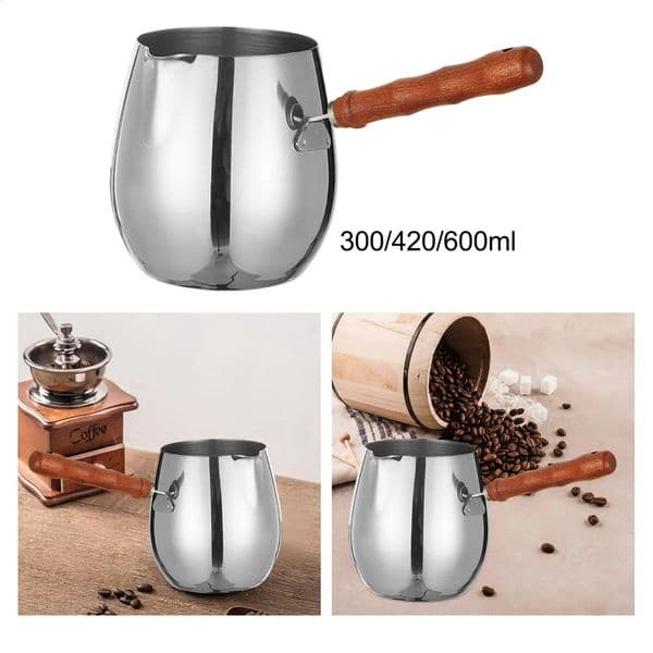304 Stainless Steel Oil Splashing Small Pot Oil Auxiliary Food Pot Coffee Pot Pouring Mouth Wooden Handle Melting Pan 240731
