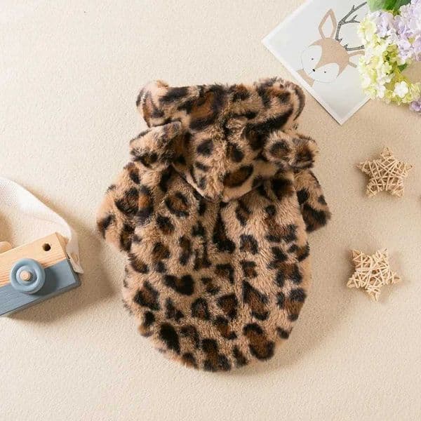 Winter Pet Dog Clothes Warm Fleece Dog Hoodie Leopard Dog Coat Jacket French Bulldog Clothing for Small Dogs Pets CostumesXJ240731